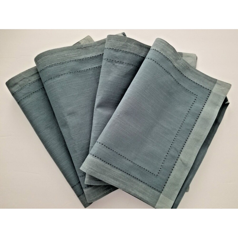 Pier 1 Placemats Fabric Two-Tone Blue Rectangular Cotton Set of 4 New Tags